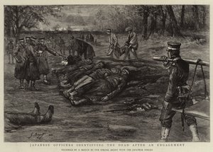 Officiers japonais identifiant les morts après un engagement - Georges Ferdinand Bigot